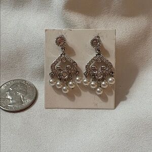 Elegant Silver and Pearl Drop Earrings MAKE ME AN OFFER!